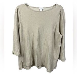 J.Jill Women's Linen‎ Blend Boatneck Beige Coastal Quiet Luxury Blouse- Size L